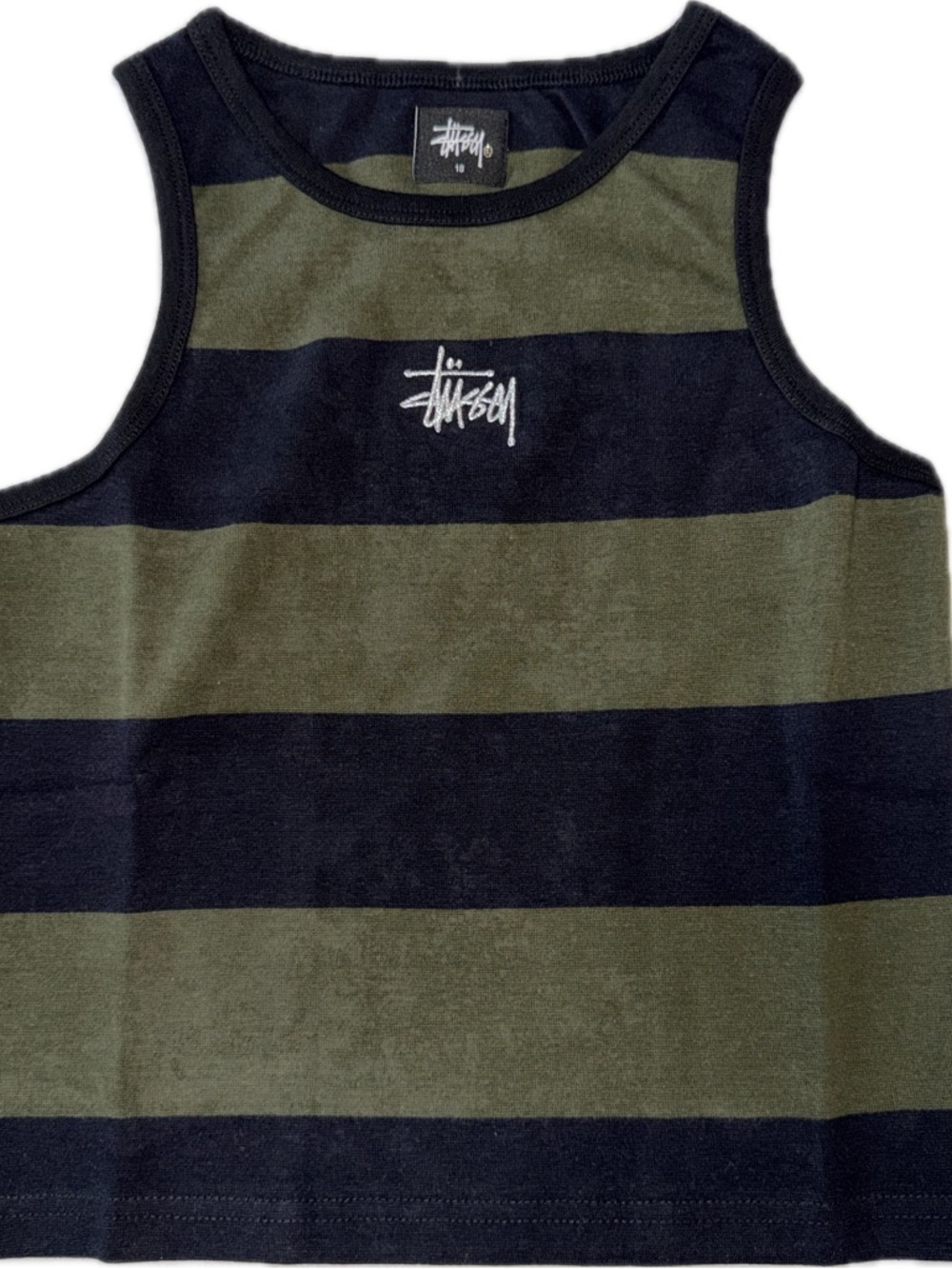 Stussy Olive & Black Striped Tank. Boys Size 10. Brand New.